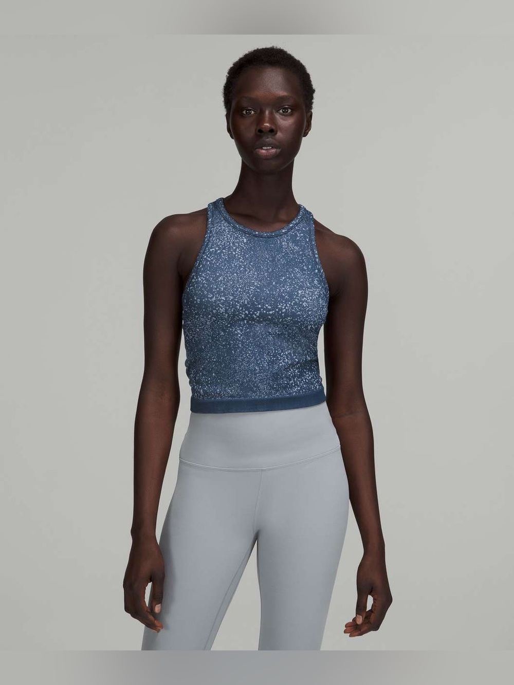 Lululemon Ebb to Street Cropped Racerback Tank Top Distorted Noise Mineral Blue